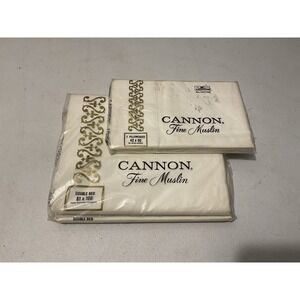 VTG Cannon Fine Muslin Full / Double Flat Sheet & Pillow Cases Cotton NEW
